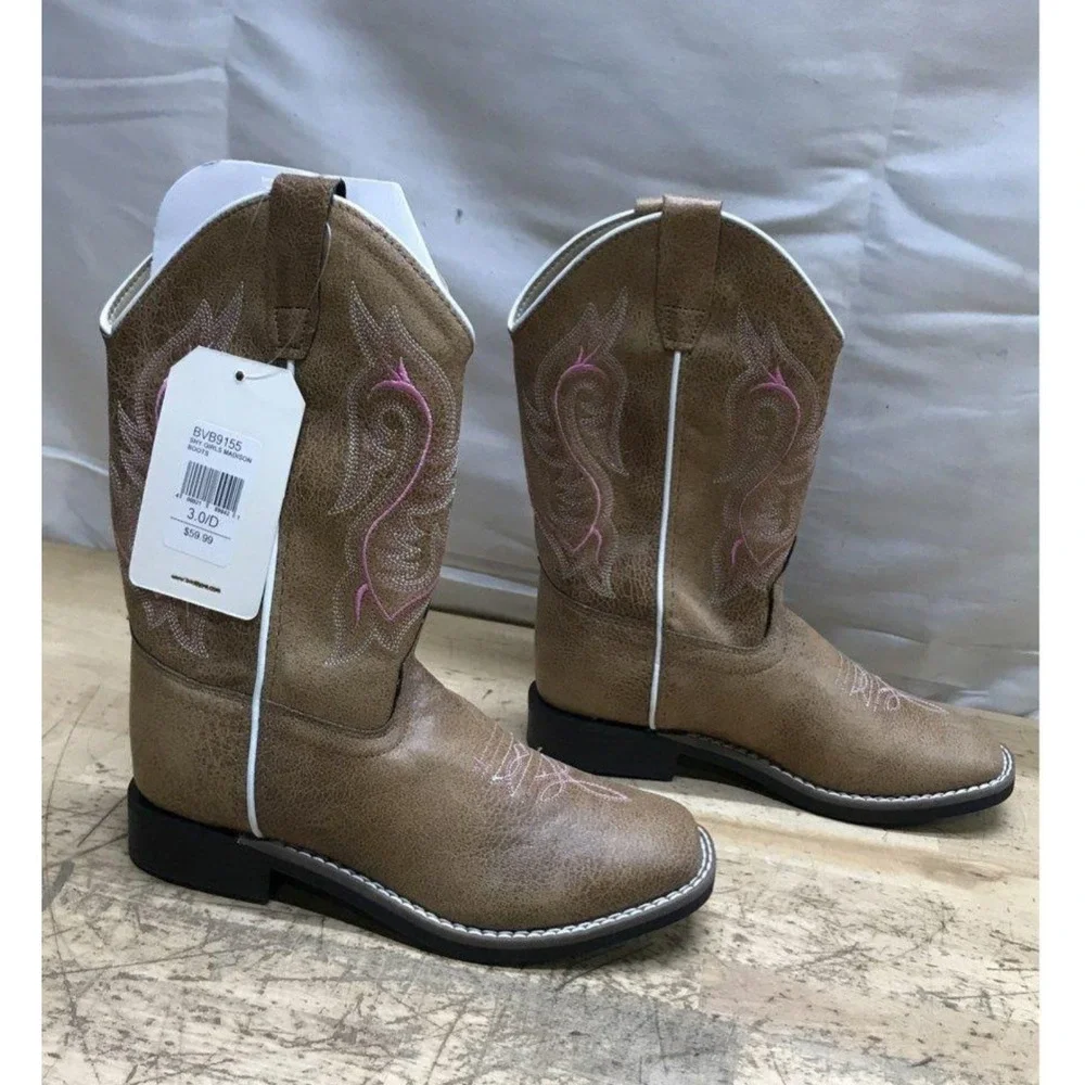 SHYANNE Madison Girls Western Cowboy Boots Brown Pink Embroidered Size 3D NWT